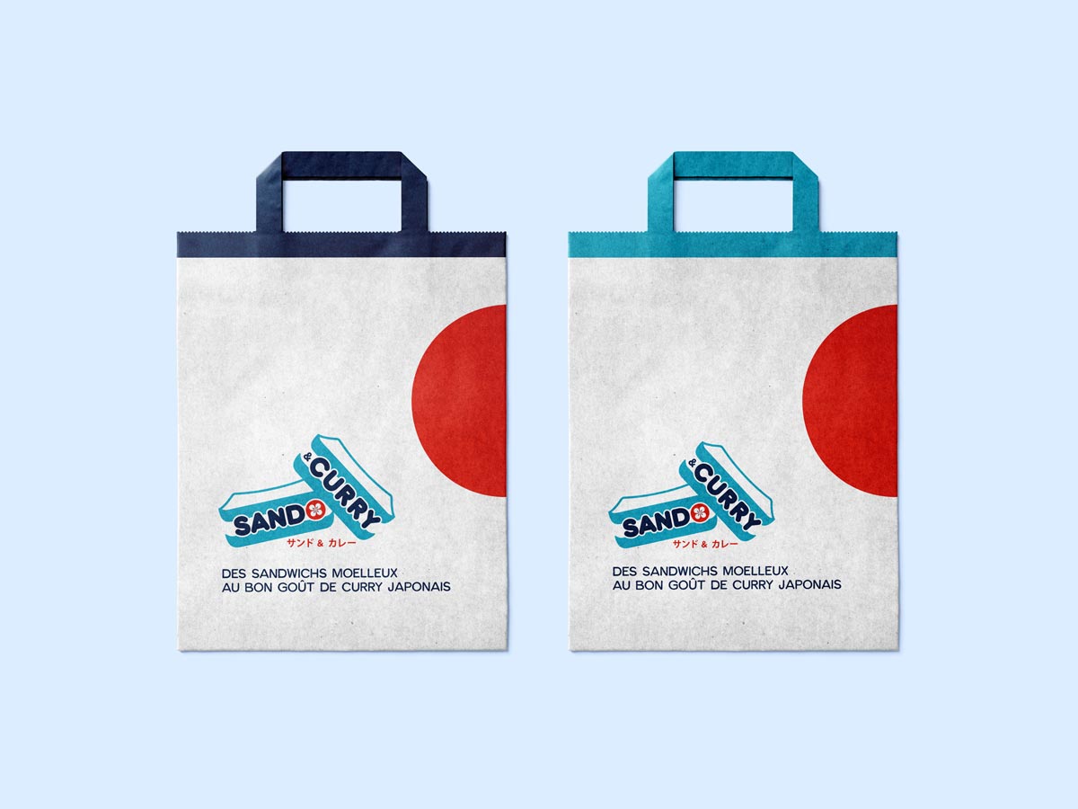 Logo de Sando & Curry appliqué sur des sacs en papier